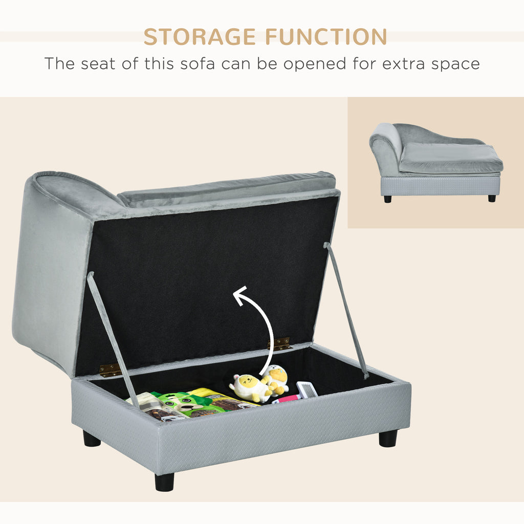 Luxury Dog Bed For Small Dogs, Hidden Storage, Soft Foam Couch, Modern Pet Furniture, Gray