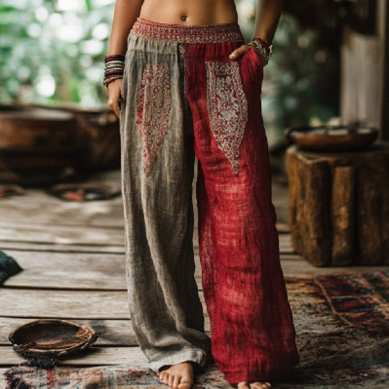 Ladies Cotton And Linen Casual Wide-leg Pants