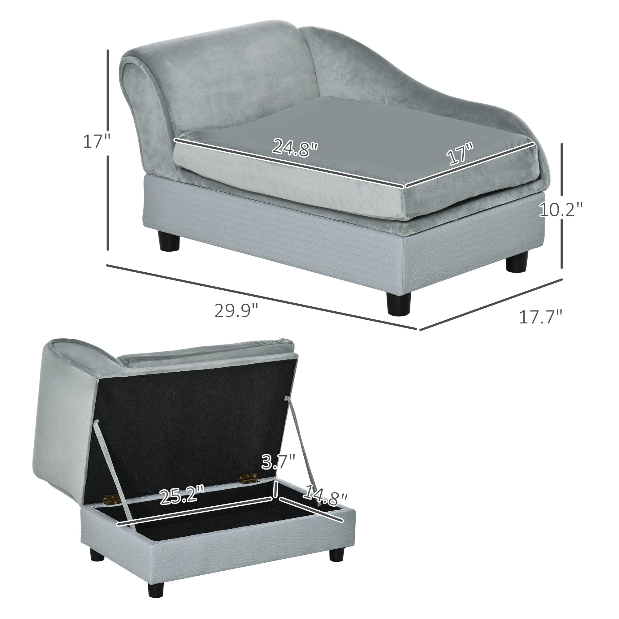 Luxury Dog Bed For Small Dogs, Hidden Storage, Soft Foam Couch, Modern Pet Furniture, Gray