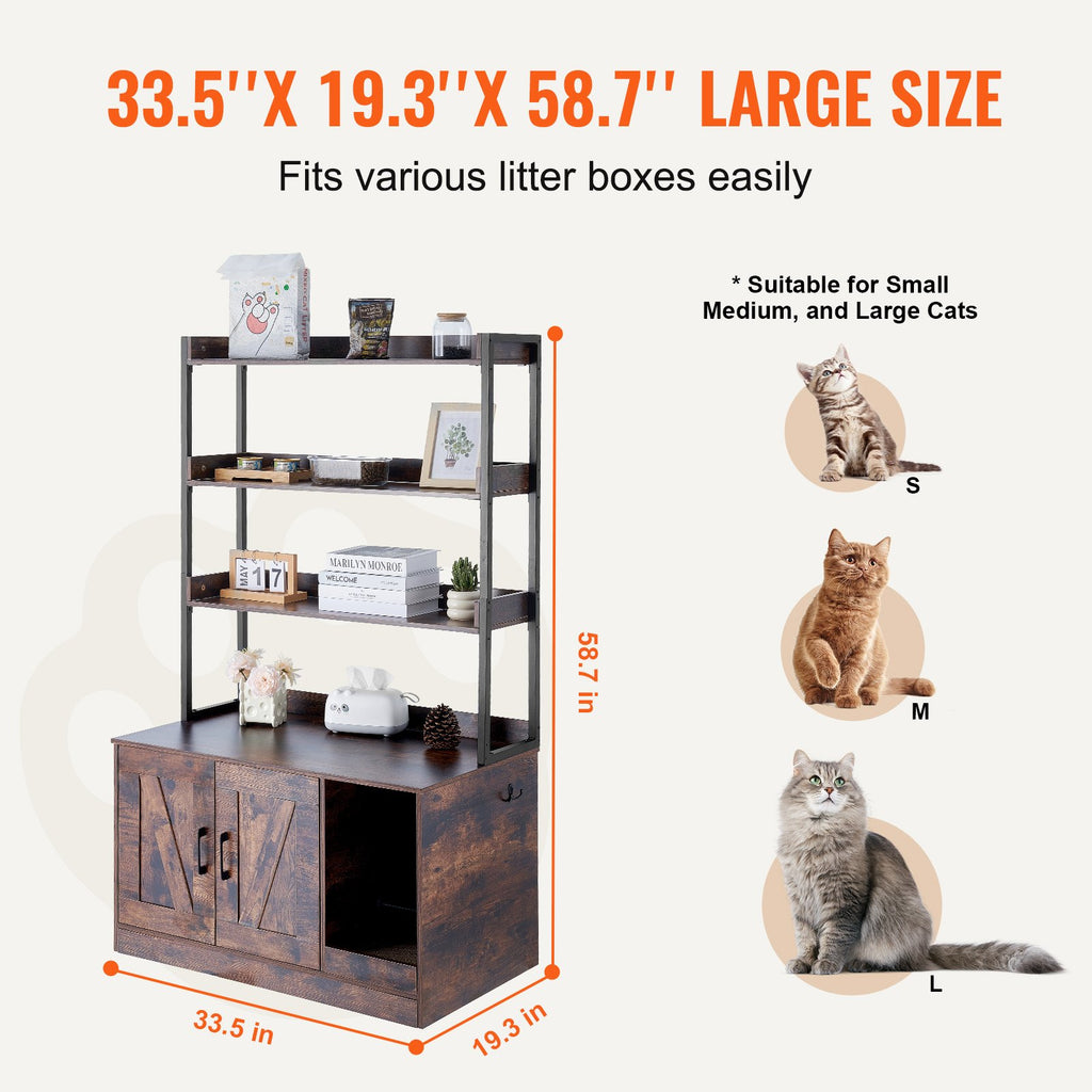 Cat Litter Box Enclosure Wooden Litter Box Furniture Hidden With 3 Shelves