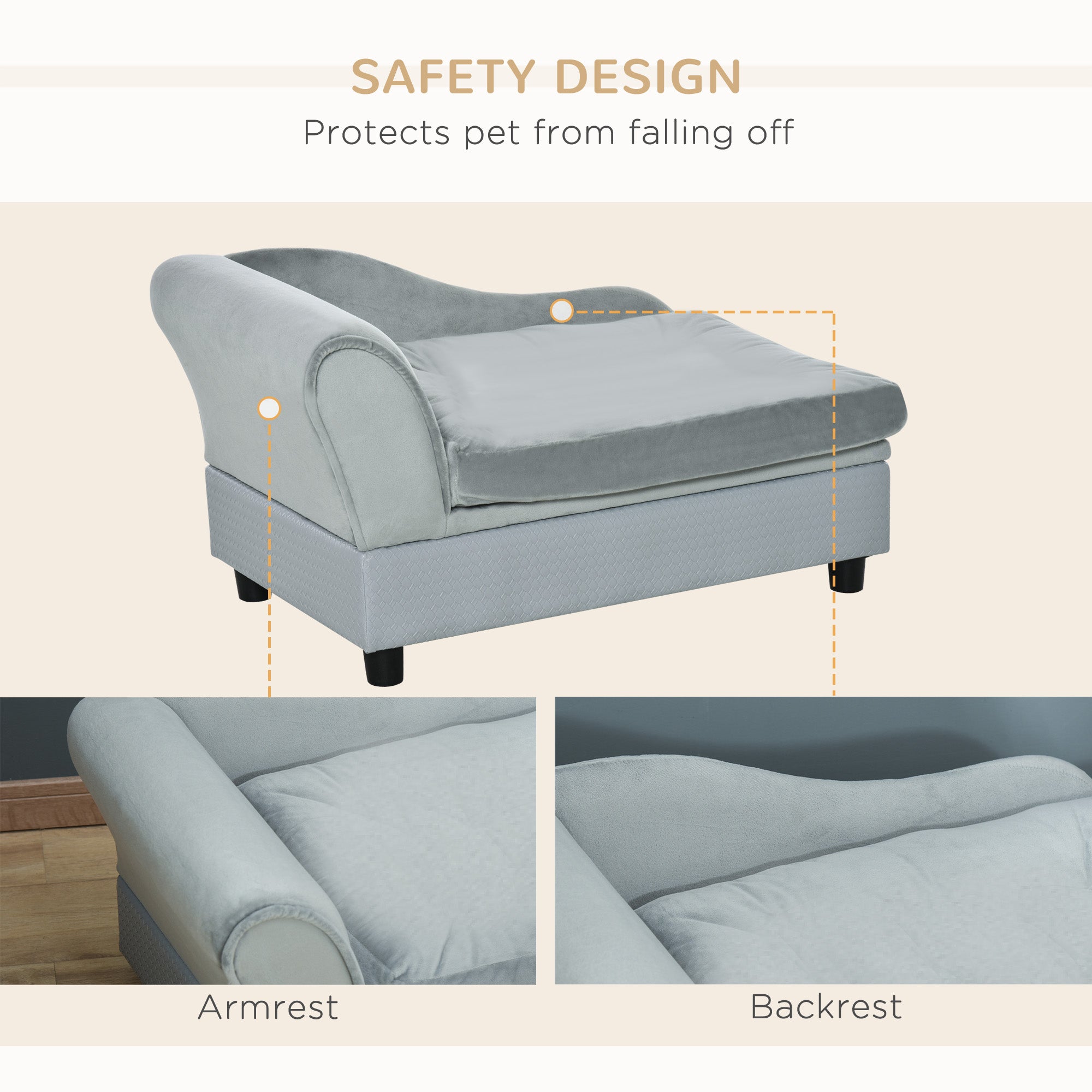 Luxury Dog Bed For Small Dogs, Hidden Storage, Soft Foam Couch, Modern Pet Furniture, Gray