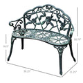 Outdoor Bench, Cast Aluminum Outdoor Furniture, Metal Bench With Floral Rose Accent & Antique Finish, Green