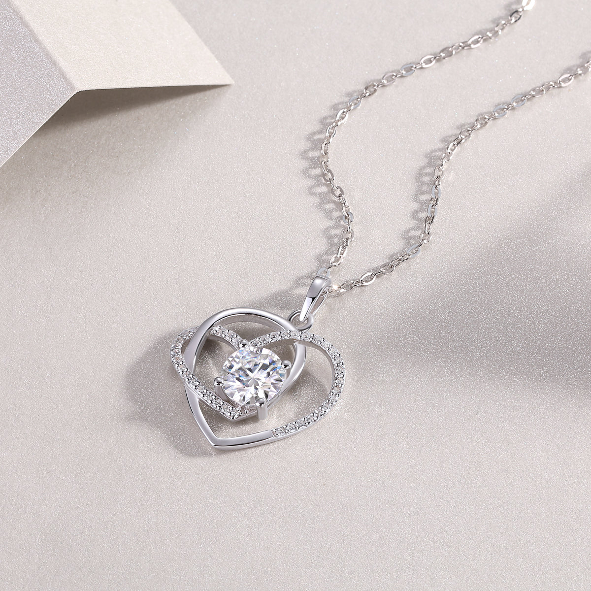 1Heart To Heart Interlocking Luxury Fashion Diamond Pendant Necklace Set With Mosan Diamond Silver Ornaments Prohibit TikTok sales