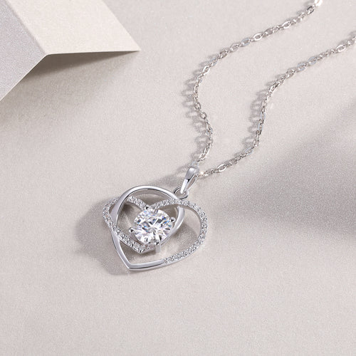 1Heart To Heart Interlocking Luxury Fashion Diamond Pendant Necklace Set With Mosan Diamond Silver Ornaments Prohibit TikTok sales