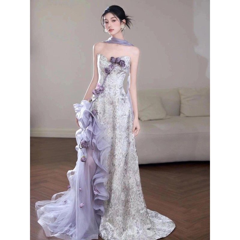 Purple Tube Top Morning Gowns Ethereal Design Wedding Dress Bride