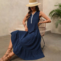 Color-Block V-Neck Maxi Dress With Ruffled Hem